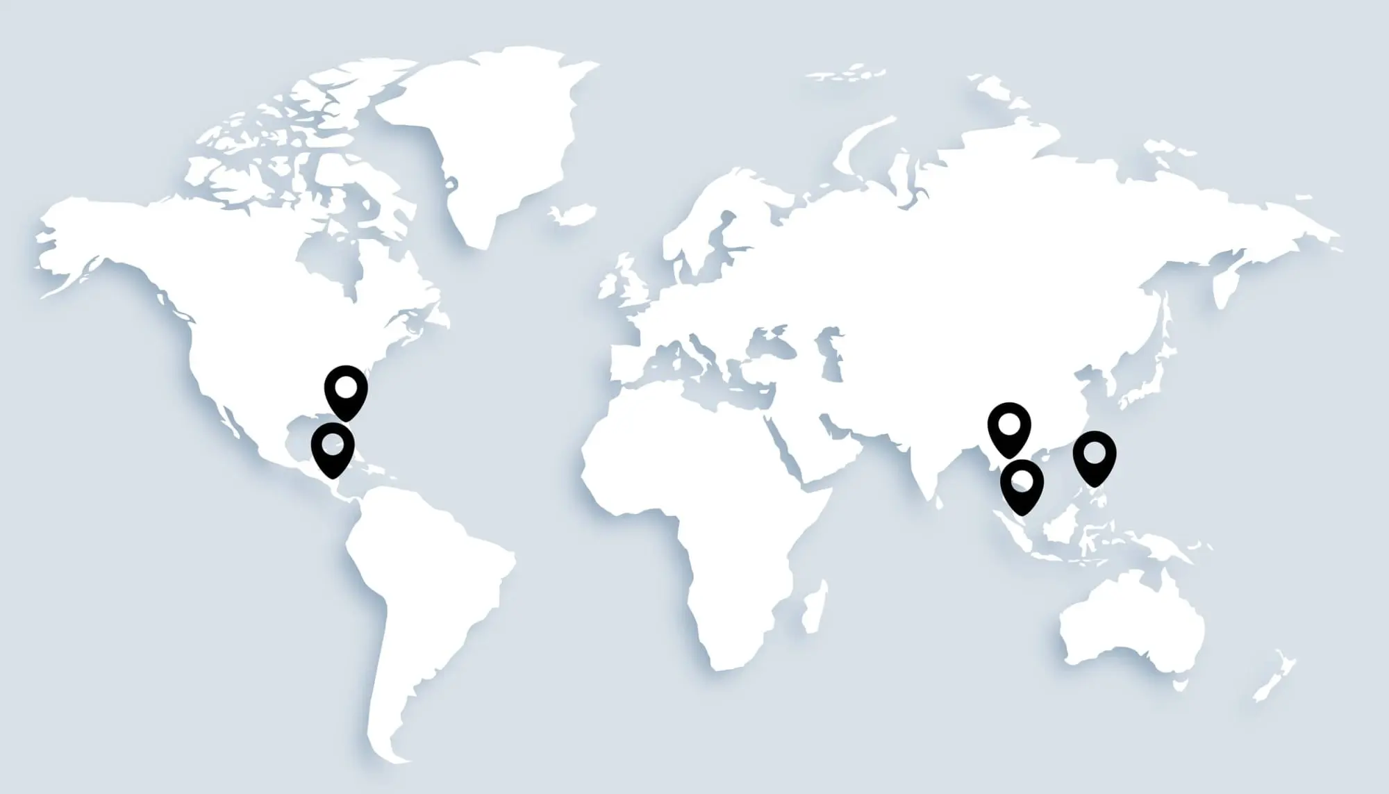 World map with pins marking REEF Scuba project locations in the Americas and Southeast Asia.