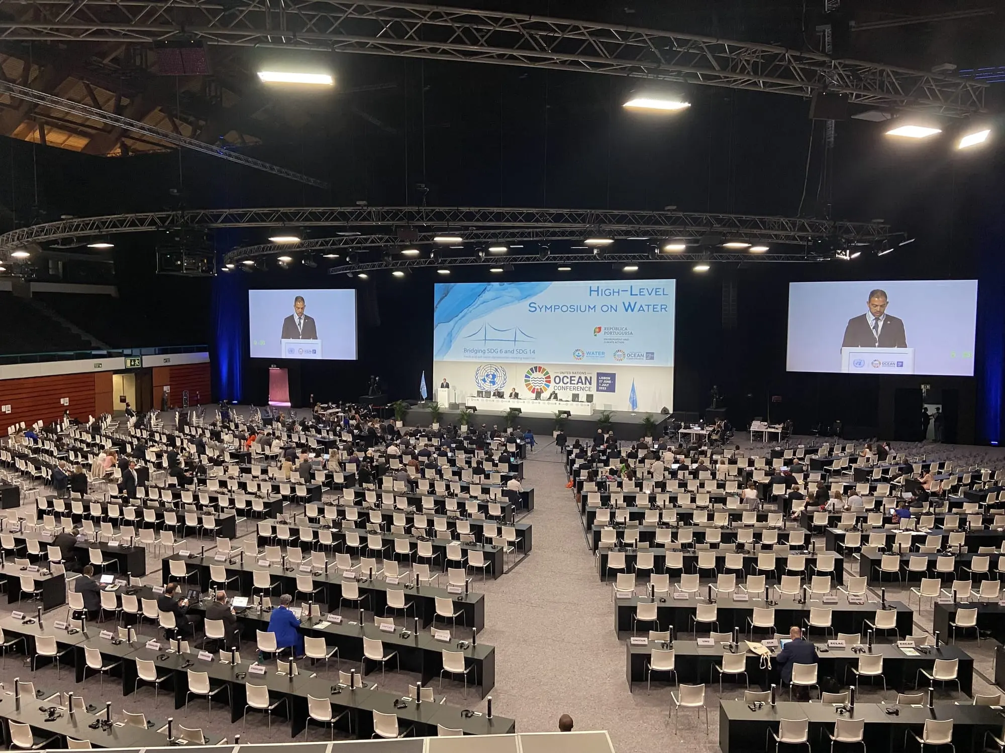 Plenary hall of a major international ocean conference.